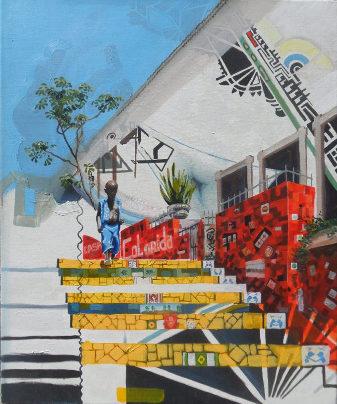 Escadaria Selaron, contemporary painting, figurative painting, oil on canvas, fine art, contemporary painter, contemporary artist, laurence jansen, laurence jansen art,