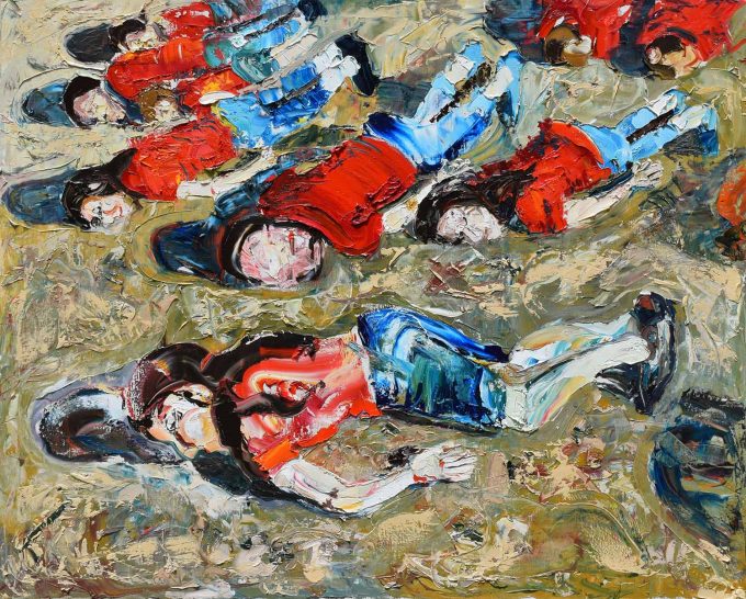 human rights, contemporary painting, displacement, migration, border control, contemporary painting, figurative painting, movement, dispersion, fine art, laurence jansen, laurence jansen art, laurence jansen artist, london based artist, protest