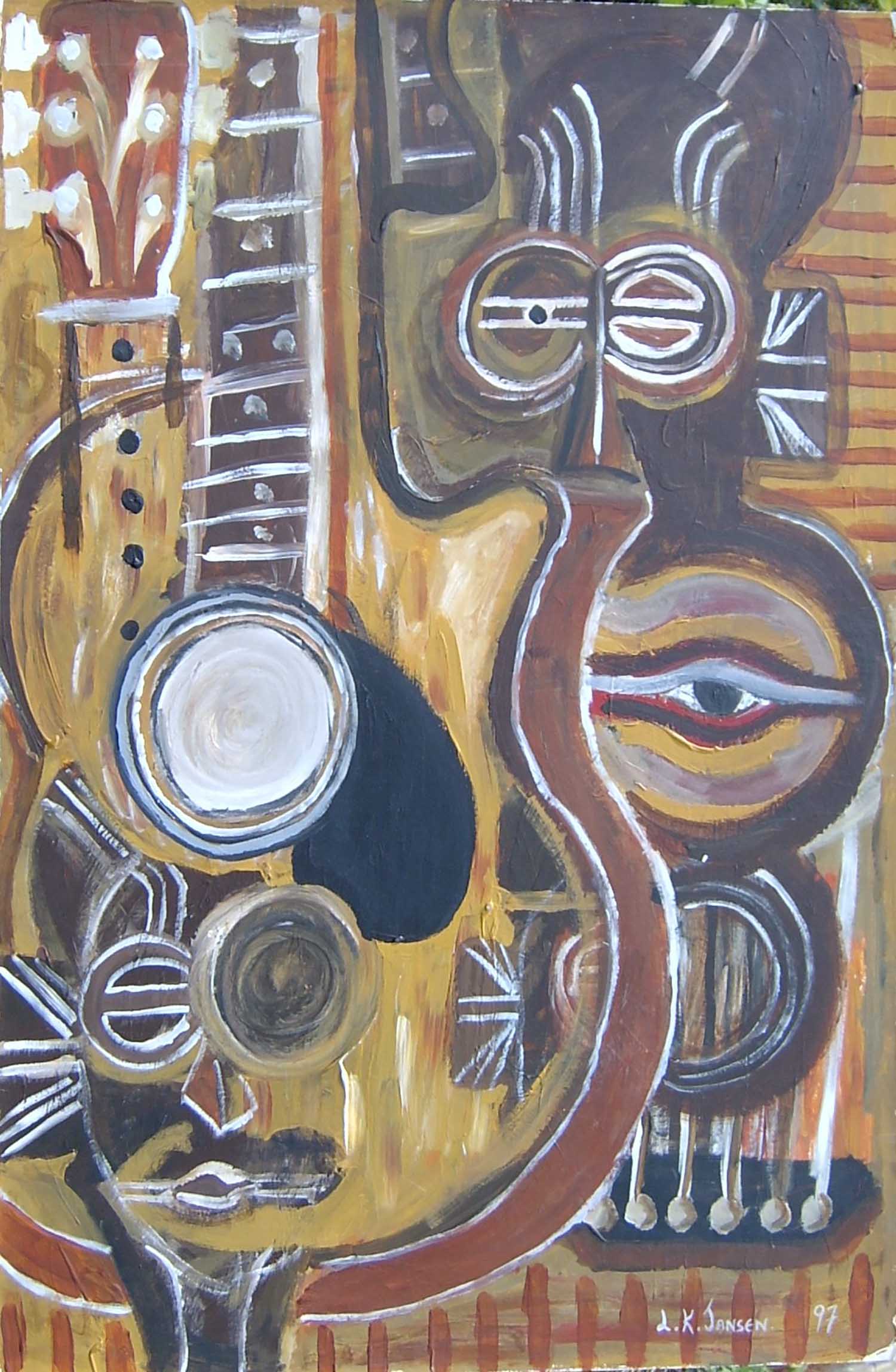 Guitar and Mask. acrylic on card. 90x60cm.1997.1500ppi.4web